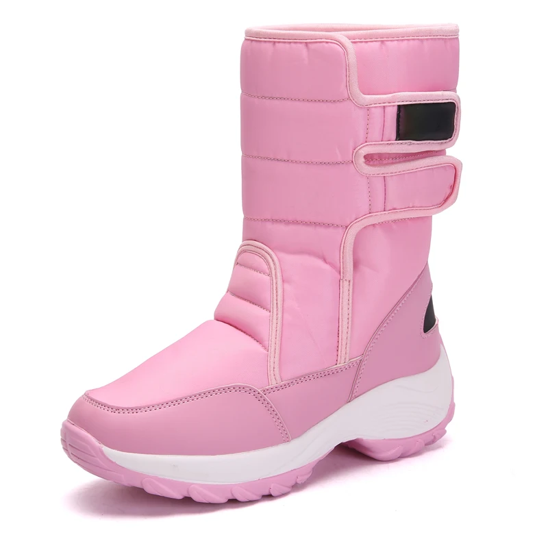 Women Big Size Waterproof Snow Boots Kids Winter Outdoor Mountaineering Skiing Shoes Students Mid-Calf Warm Fur Boots - Цвет: Pink