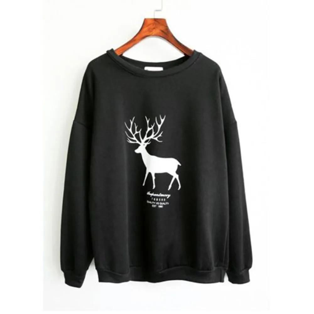 Womail, женские свитшоты, пуловер billie eilish, худи с длинным рукавом, Рождественский принт с оленем, Повседневный пуловер, топы, блузка, D300724
