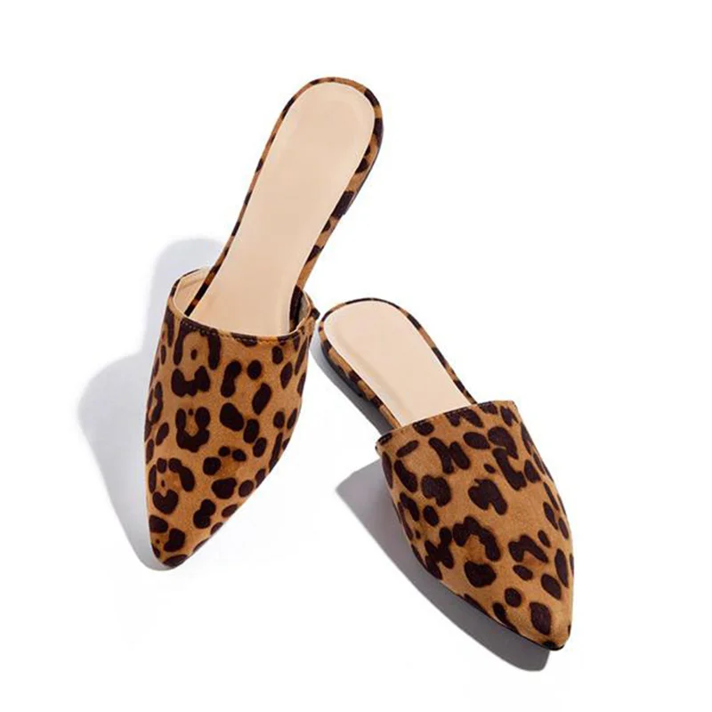 Women Leopards Slippers Woman Comfort Mules Ladies Fashion Pointed Toe Flat Female Casual Shoes Women
