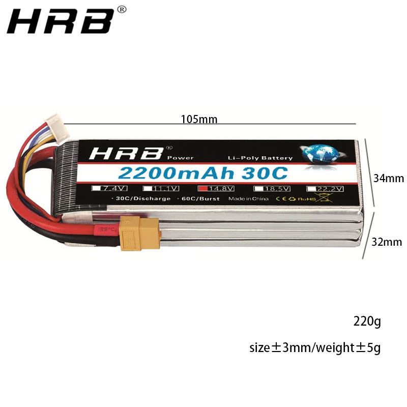 HRB 4S 14,8 V Lipo аккумулятор XT60 1800 2200mah 2600mah 3000mah 3300mah 4000mah 5000mah 6000mah 10000mah 12000mah 22000mah RC запчасти