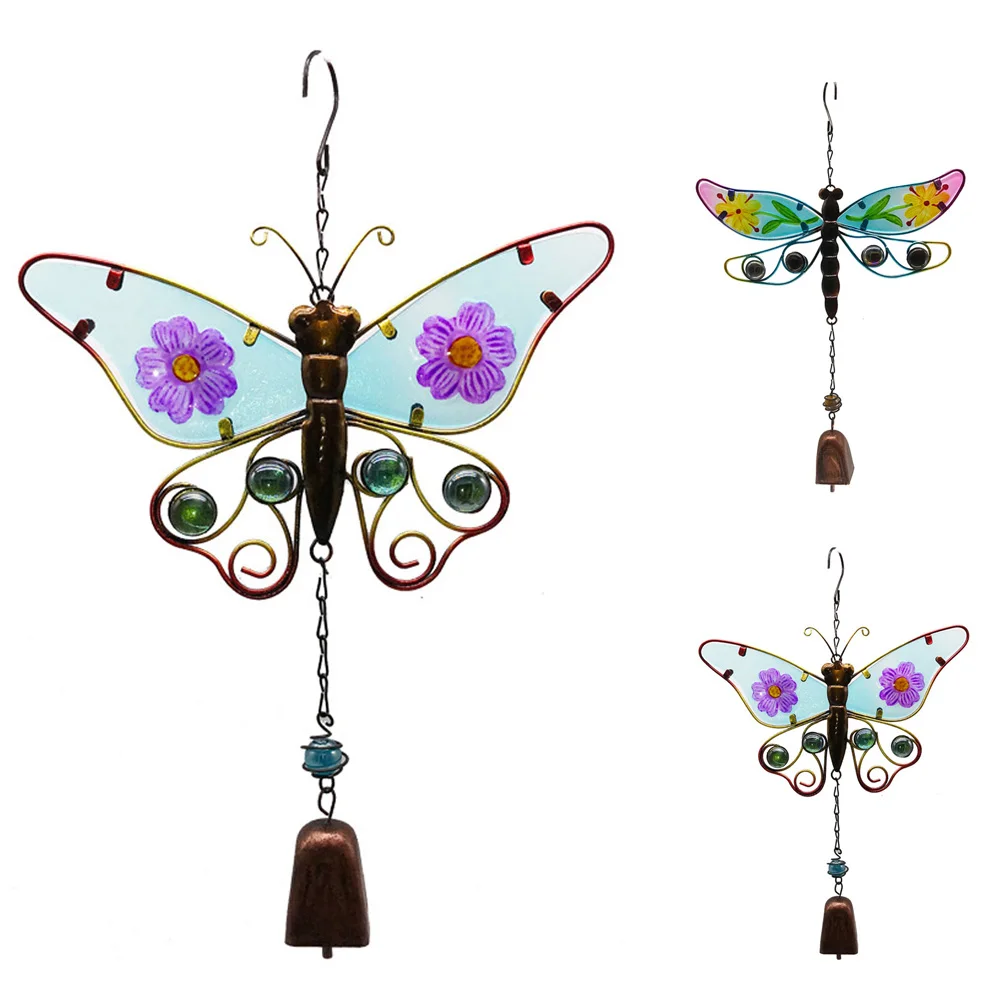 

Wind Chimes Butterfly Dragonfly Colorful Glass Creative Hanging Iron Art