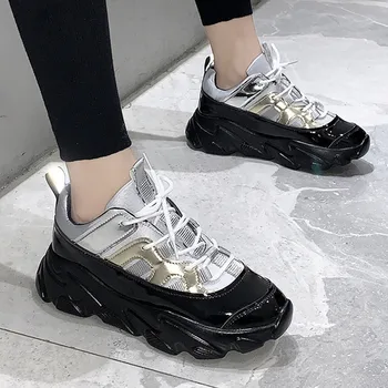 

Women Casual Shoes PU Leather Hight Increase Autumn Sneakers Female Dad Chunky Platform Wedges Outdoor Soft Fahion Ladies Shoes