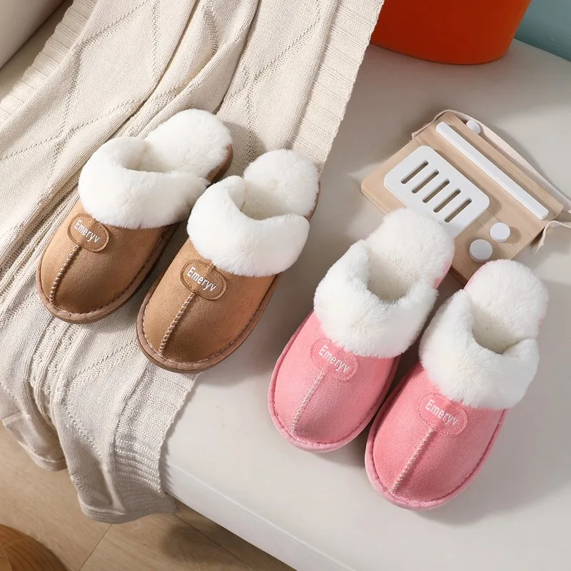 Женские меховые тапочки Зимняя теплая обувь Замшевые плюшевые домашние для