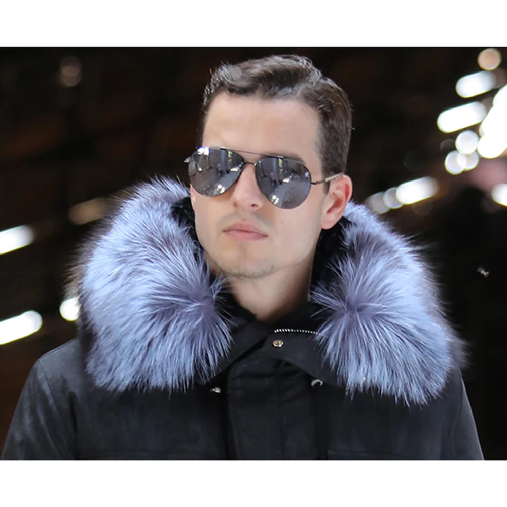 SANI Men Fashion Parkas Fur Silver Fox Hooded Clothing Natural Soft Warm Rabbit Fur Jacket Medium Long Winter Real Fur Coat