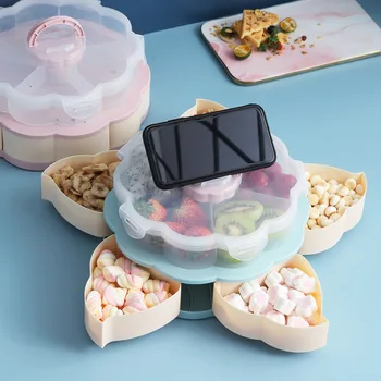 

Plastic Multifunctional Lazy Fruit Tray Double-Layer Rotating Snack Box Candy Box Petal-Shaped Storage Box Kitchen Supply
