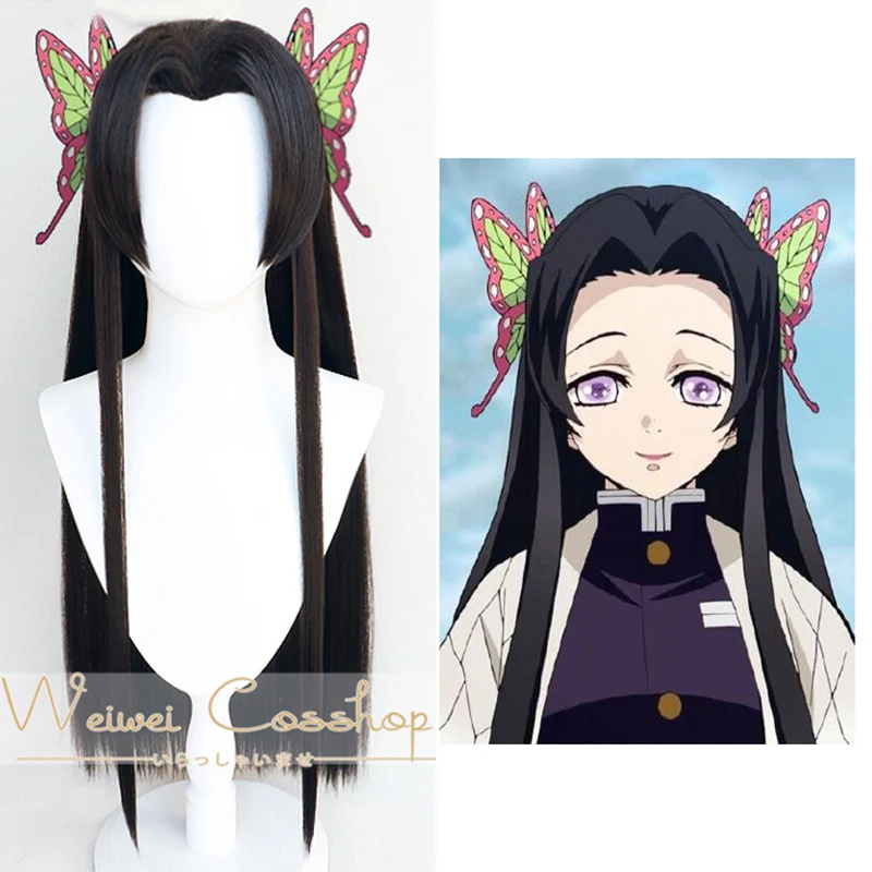 Аниме Demon Slayer Kimetsu no Yaiba Kochou Kanae косплей парик длинные черные термостойкие
