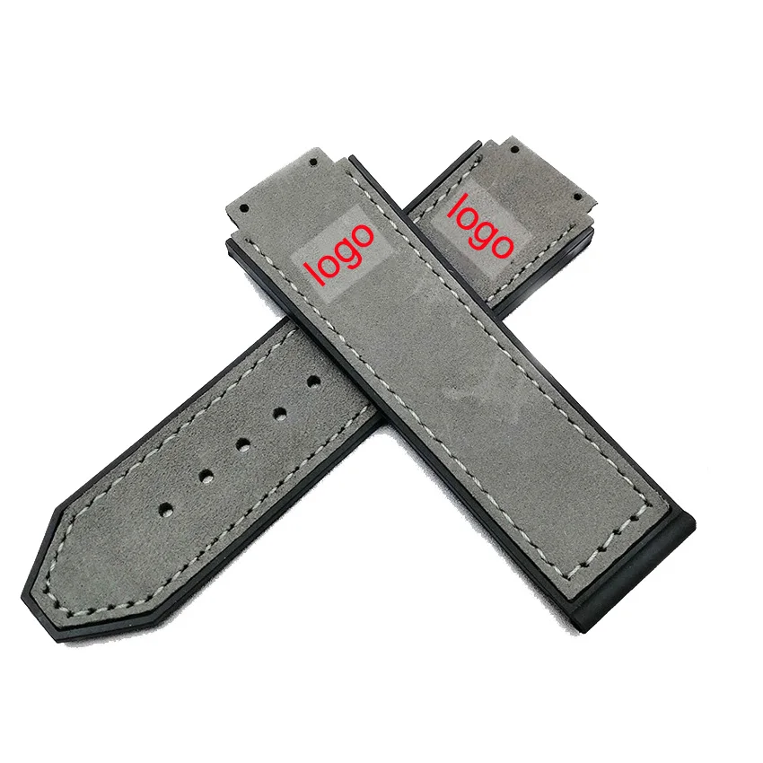 Leather+ Rubber strap men's watch accessories 22mm buckle rubber watch strap for HUBLOT series 19mmx25mm waterproof bracelet wa