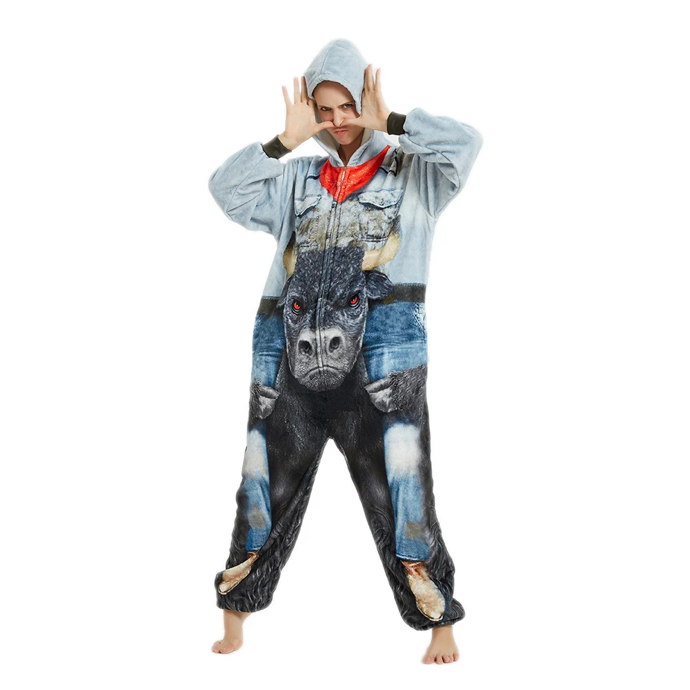 

New Animal Onesie Pajama Bull Kigurumi Overall Sleepwear for Unisex Adult
