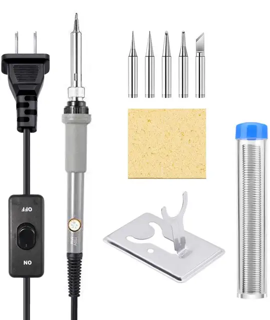 Adjustable Temperature Electric Soldering Iron kit 220V 110V 60W Welding Solder Rework Station Heat Pencil Repair Tools S2-1-grey set