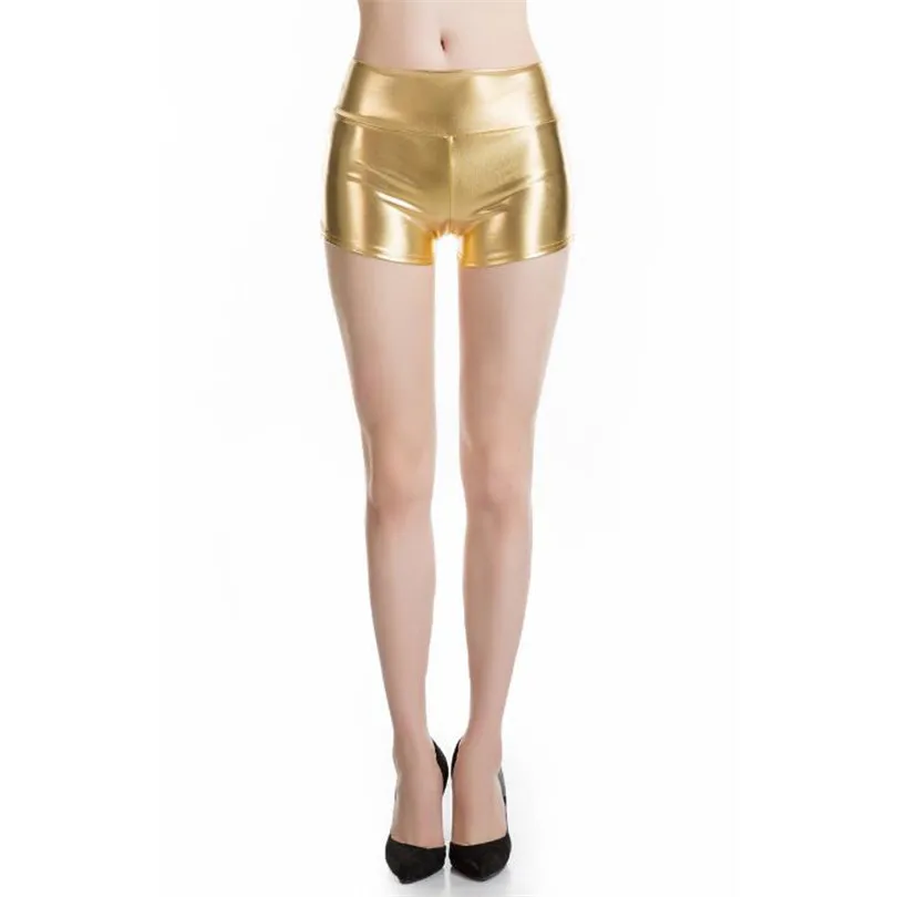 YRRETY полиэстер блестящие металлические женские шорты спандекс сексуальное с завышенной талией Клубные Шорты Плюс Размер Женская