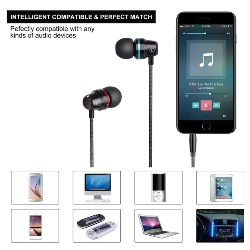 Universal In-Ear Bass Earphones With Microphone & Remote In-Ear Earphone Headset with Mic for Xiaomi Mi 6/8 9 Huawei Earphones