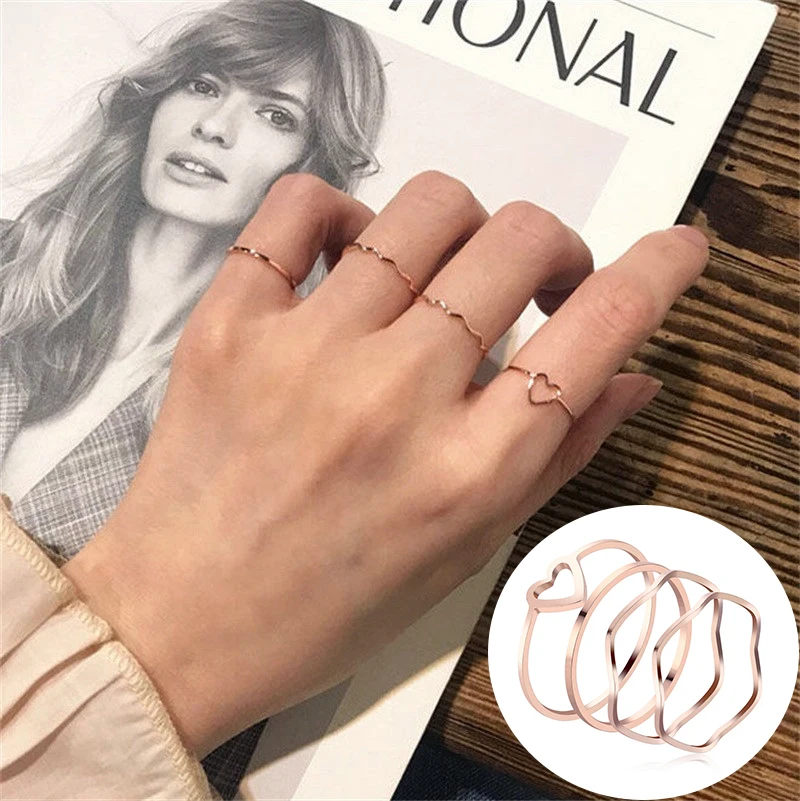 New Fashion Women Love Hearts Friendship Ring Set Jewelry Promise Simple Heart For Wavy Cute Finger Rings jewelry | Украшения и