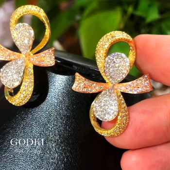 

GODKI 27MM Famous Design Luxury Popular Bowknot Flower Stud Earrings For Women Wedding Full Mirco CZ Cubic Zircon Trendy Jewelry