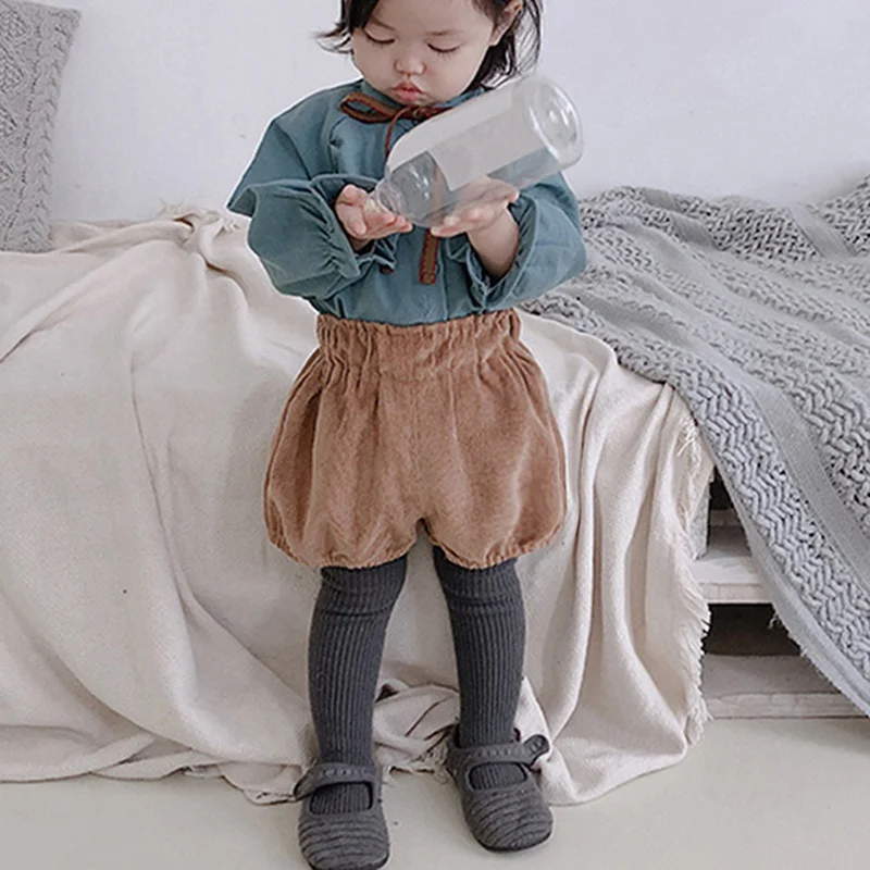 

2020 Autumn Winter Baby Girls Corduroy Thicken Warm Loose Elastic Pants Shorts Girls Solid Color Baby Pants Clothes