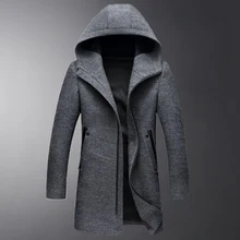 Minglu, длинный шерстяной мужской Тренч, роскошный, на молнии, с капюшоном, мужские куртки и пальто, осенние и зимние, одноцветные, приталенные мужские пальто