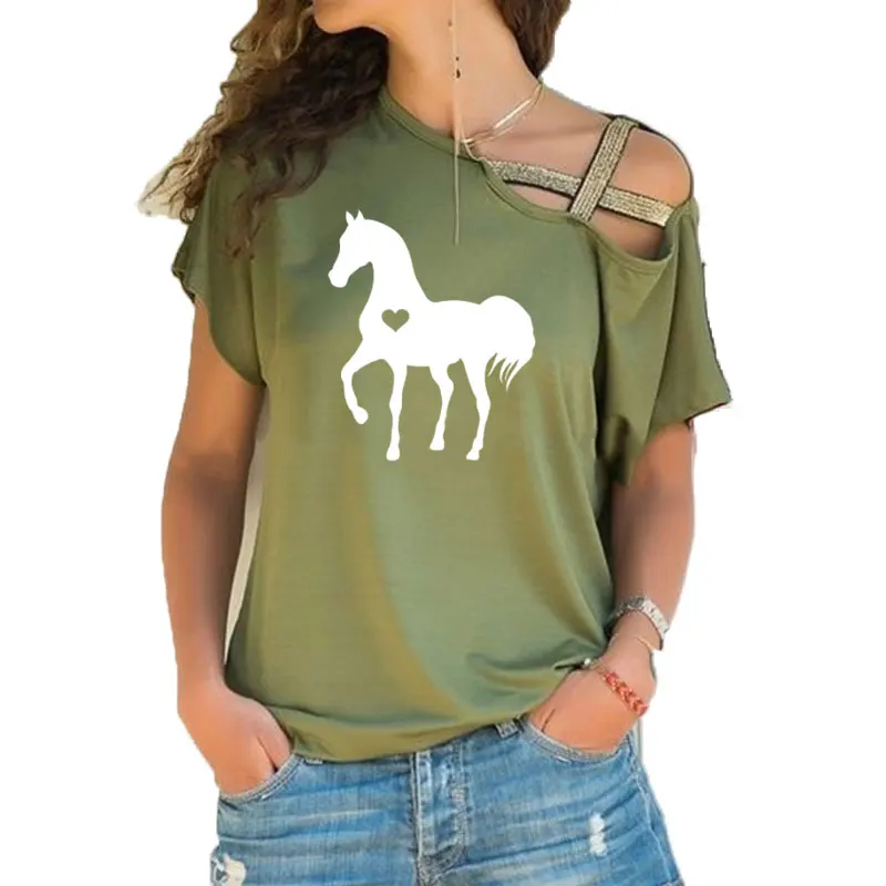 Футболка с изображением лошади в виде сердца; футболка с изображением лошади; подарок для влюбленных в лошадь; подарки для конного спорта; одежда для дня рождения; необычные футболки с перекрестной повязкой