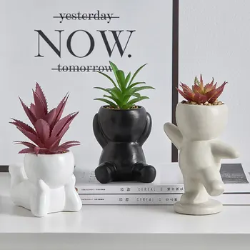 

1Pcs Humanoid Ceramic Flower Pot Creative Modern Design Planter Flower Pot Crafts Vase Home Decoration Personalized Gift