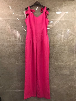 

2020 Spring and Summer New Women's V-neck Knotted Decorative Solid Color Sleeveless Jumpsuit Casual 529