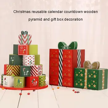 

Christmas advent calendar Wooden Christmas countdown Calendar Storage Box Drawers Xmas Home Decoration for Christmas supplies