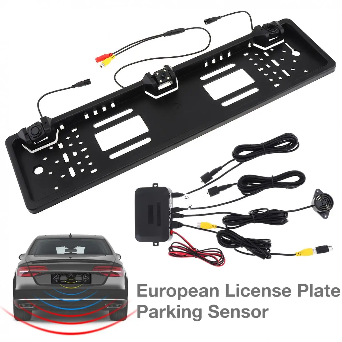 

HD CCD 170 Degree Auto Parktronic EU Car License Plate Frame with 2 Visual reversing radar detector New