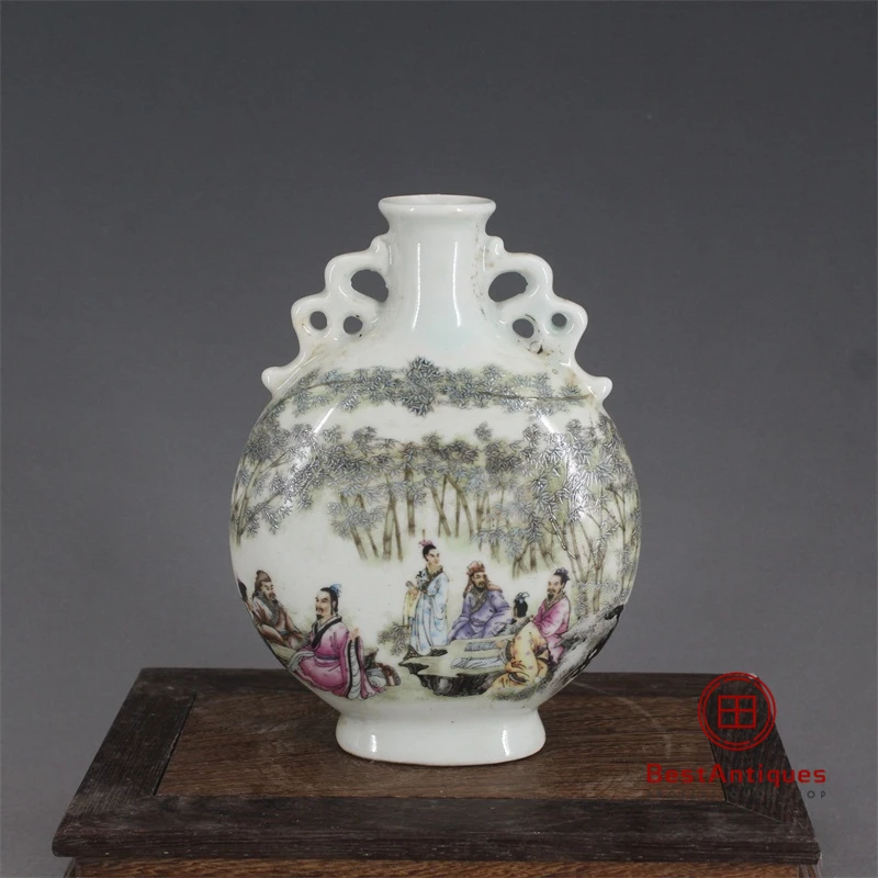

Mínguo Pastel Figures Sages Flat Bottle Flower Vase Antique Vase Decoration Do Old Porcelain Collection Chinese Style Home Decor