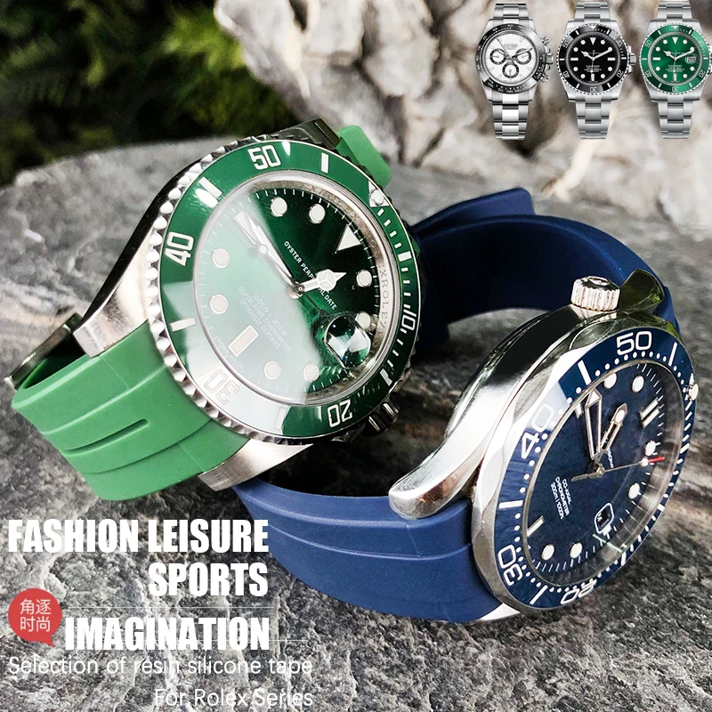 Ремешок силиконовый для часов Submariner Daytona DEEPSEA Oysterflex Rolex 21 22 мм резиновый браслет GMT