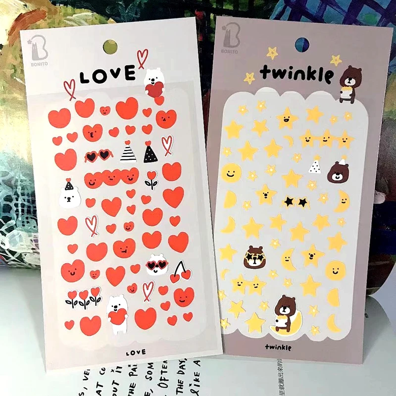 Cute Star Heart Korea Stickers Scrapbooking Material Journal Card Diary Sketchbook Decor DIY Mark Sticker Hobby Craft Supplies