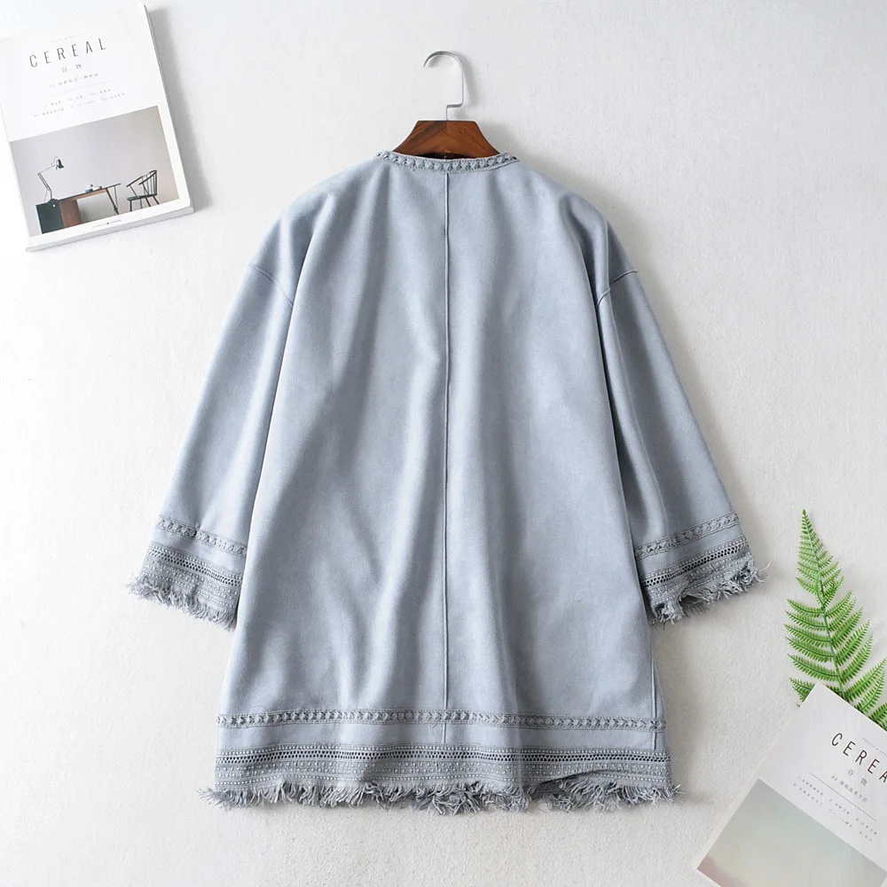 

89ys-564 Europe And America WOMEN'S Dress 2019 Spring And Autumn New Style Loose-Fit Suede Textured Tassels Cardigan Coat Women'