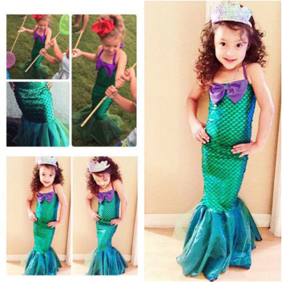 Платье принцессы Ариэль для девочек летние вечерние платья Русалочки для костюмированной вечеринки детское пляжное платье с наплечниками на бретелях