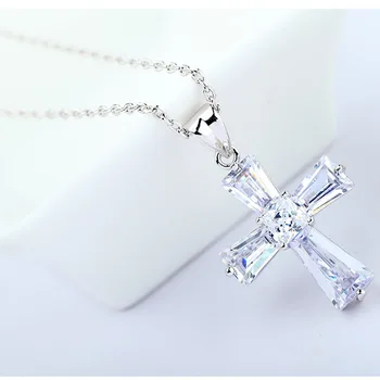 

Cross pendant necklace female copper inlaid 3A zircon Korean crystal clear you are my sunshine necklace jewelry