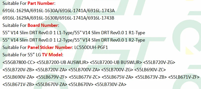 12 шт/комплект светодиодный полоски для LG 55 ТВ 55LB7200 UB 55LB670V ZA 55LB677V ZC 55LB690V ZA LC550DUH PGF1 6916L 1629A 6916L 1630A