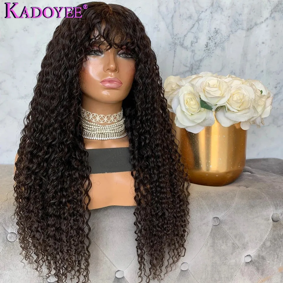 kinky curly lace front human hair wig with bang