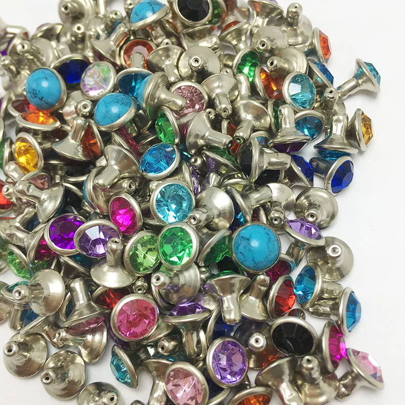 50sets 6mm Mix Color Crystal Rhinestone Silver Rivets Diamante Stud DIY Crafts Clothing Leather Decor Rebite Spikes Glass Button