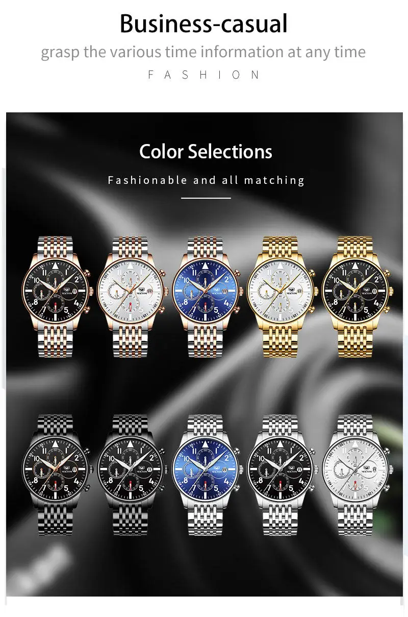 Мужские часы NEKTOM люксовый бренд Бизнес Кварцевые часы мужские водонепроницаемые часы с хронографом и датой мужские золотые часы Relogio Masculino