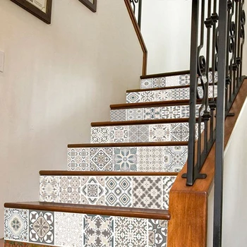 

6pcs 3D Ceramic Tile Wall Stairs Stickers Self Adhesive Removable PVC Stairway Decor Stickers DIY Home Decoration Grey