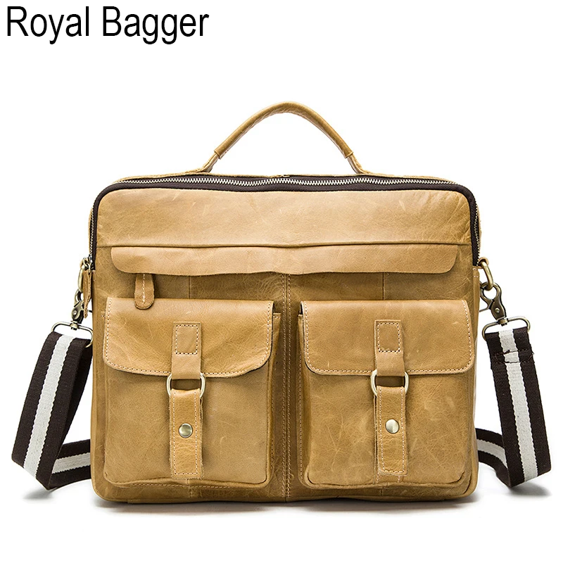 Royal Bagger портфель для ноутбука сумка для мужчин из натуральной коровьей кожи большой размер сумка на плечо Европейский стиль дорожная - Цвет: YELLOW