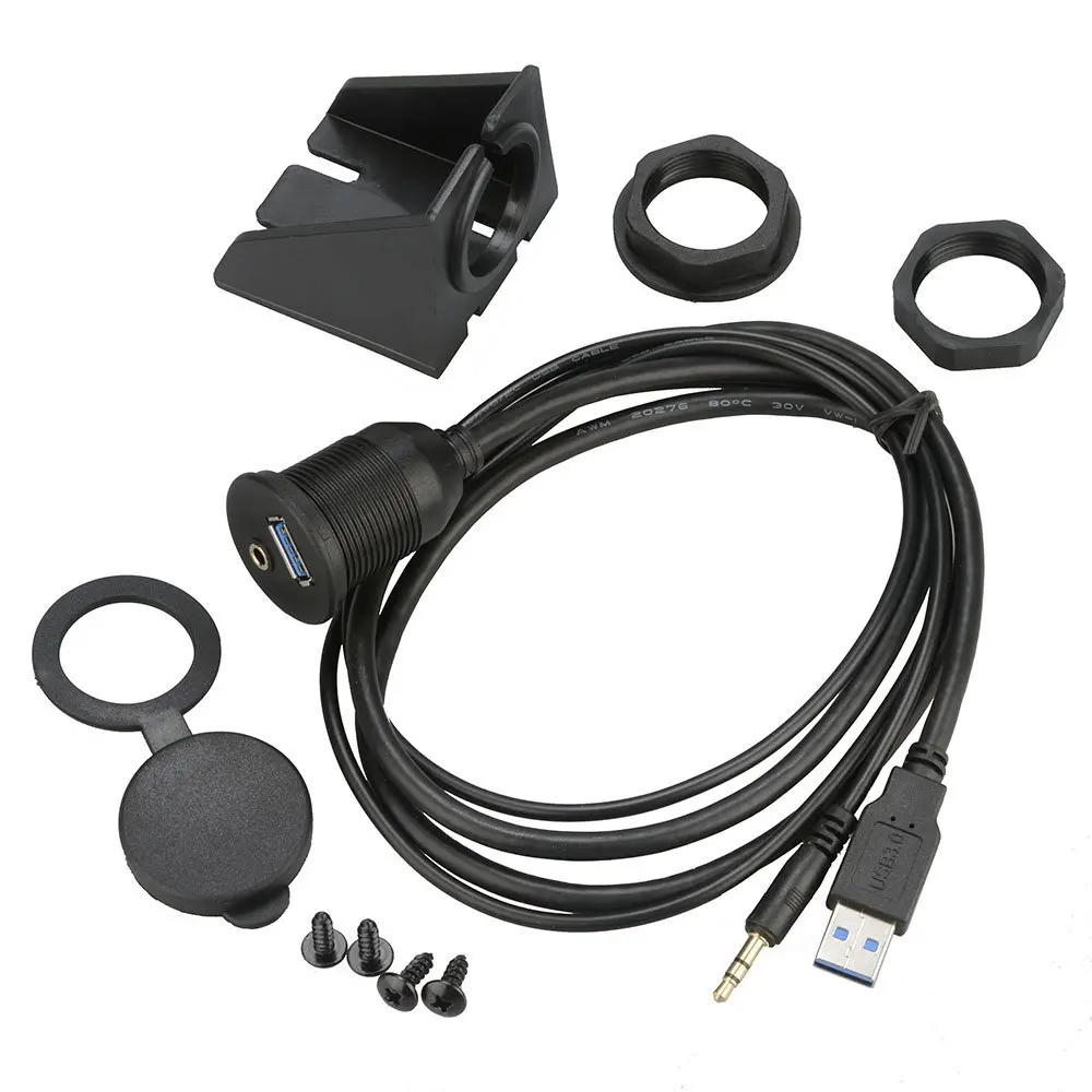 USB 3.0 & 3.5mm Car Mount Flush Cable 3.5mm+USB3.0 AUX Extension Dash Panel Waterproof For Boat and Motorc 1m/2m | Электроника