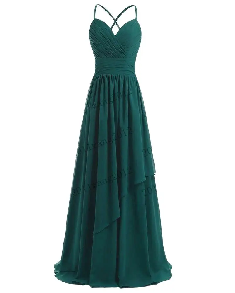 A Line Chiffon Elegant Spaghetti Straps Pleat Off Shoulder Bridesmaid Dresses Wedding Party Formal Prom Evening Lace Up Back bridesmaid dresses