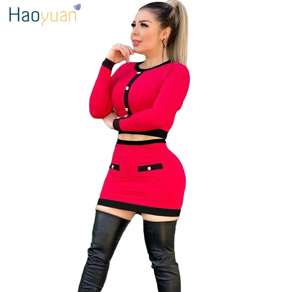 

HAOYUAN Sexy Two Piece Set Crop Top and Mini Skirts Suit Club Birthday Outfits for Women Festival Clothing 2 Piece Matching Sets