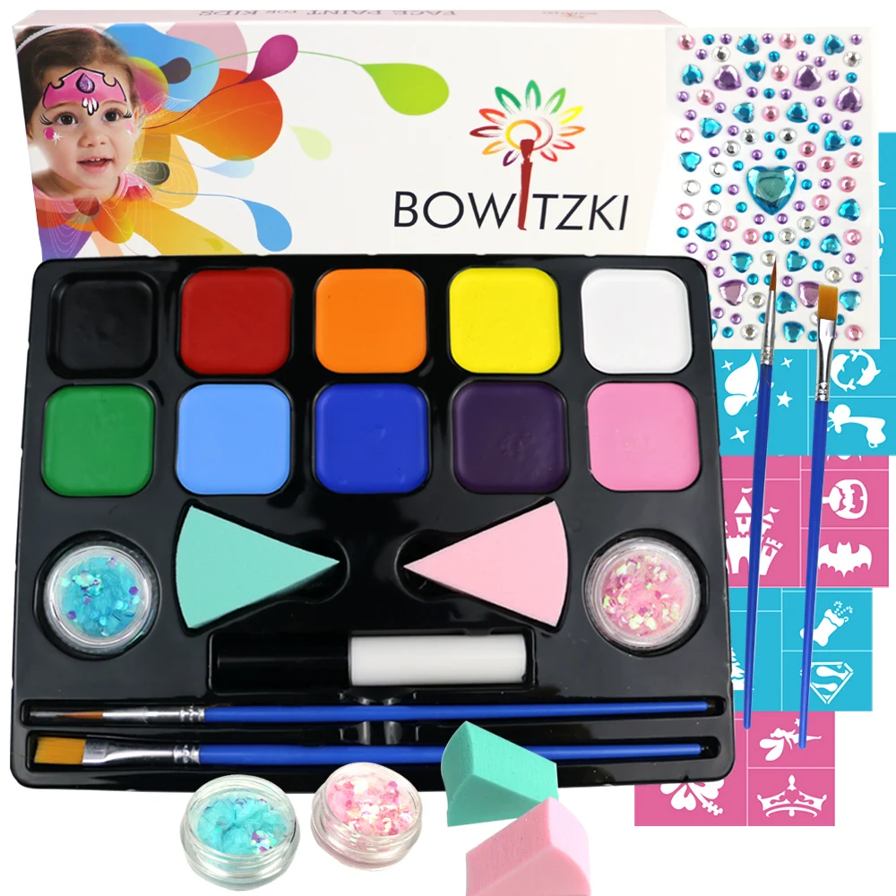 Face Painting Kit for Kids - 32 Stencils, 8 Water Based Face Paint