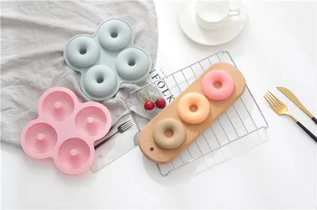 

4 Cavity Donut Creative Cake Silicone Mold Home Kitchen Baking tray Cake Silicone Molds Cooking Bakeware Bake Tools Moulds brush