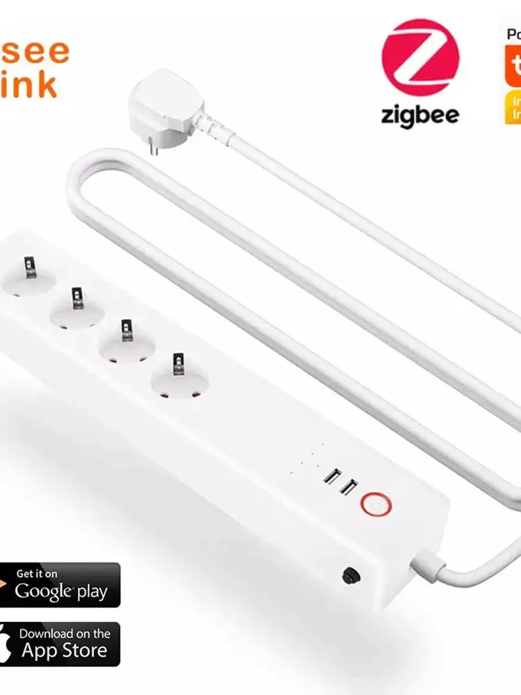 Zigbee Smart Power Strip 16a Eu Plug Socket Bar Multiple Outlet