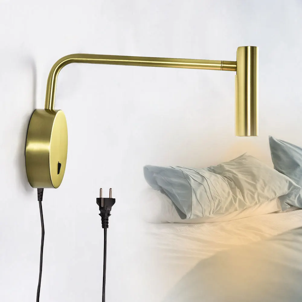 Zerouno plug wall lamps LED switch swing arm bedroom mounted home bedside headboard book light reading night lighting fixtures