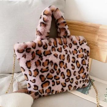 

UNIXINU Winter Soft Warm Fur Women's Bag Fashion Leopard Large Capacity Chain Female Bag Plush Winter Handbag Crossbody Bag