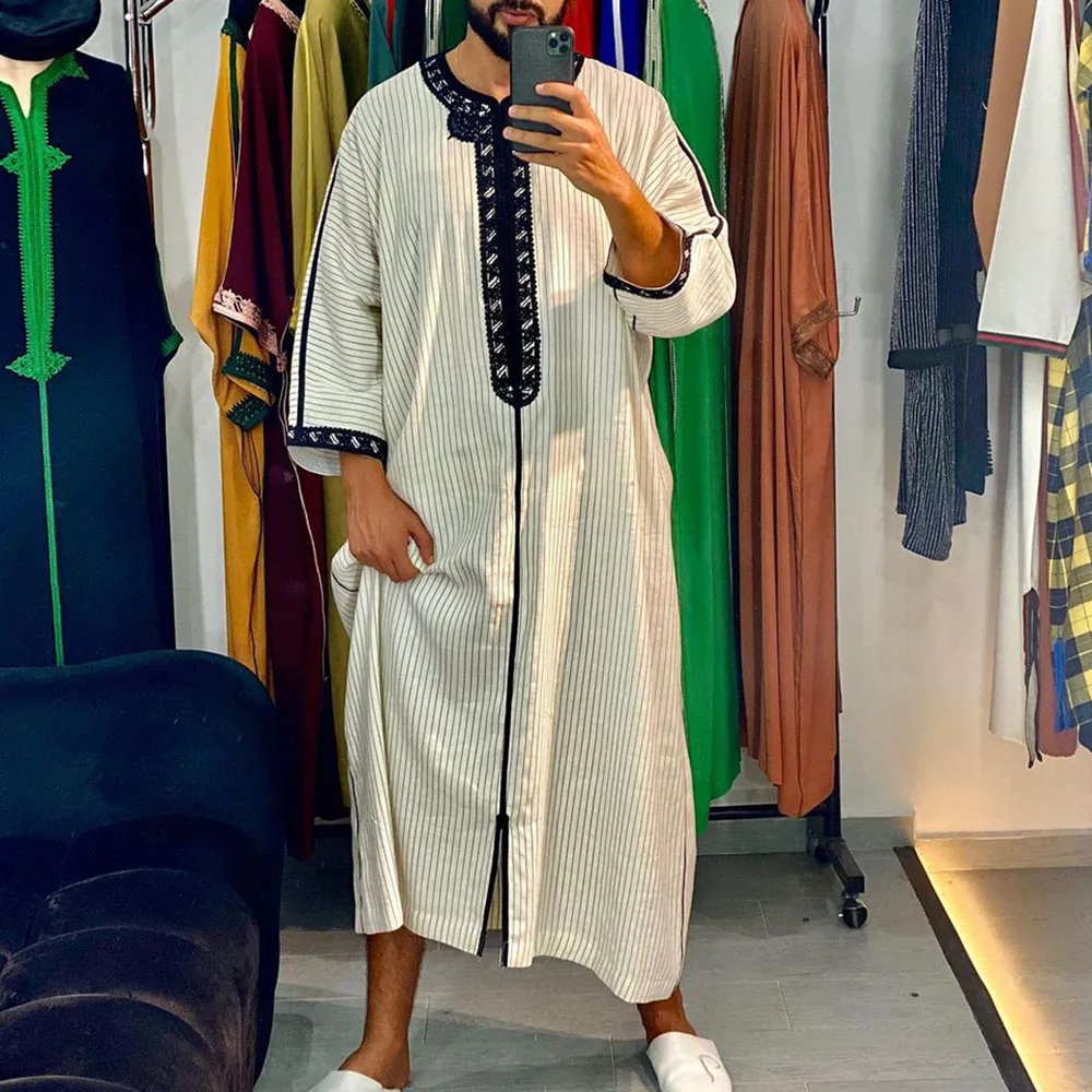 Djellaba uomo abiti musulmani lungo Abaya caftano Islam moda Stripe stampa  Patchwork stile etnico abbigliamento uomo abito arabo 2021|Islamic  Clothing| - AliExpress