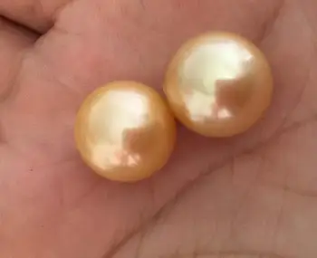 

huge pair 10-11mm round south sea round gold loose pearl half drilled