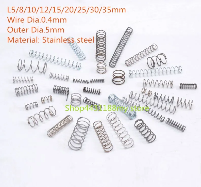 10pcs/lot 0.4*5mm Stainless Steel Compression Springs Hardware for Ballpoint pen L5/8/10/12/15/20/25/30/35mm | Обустройство дома