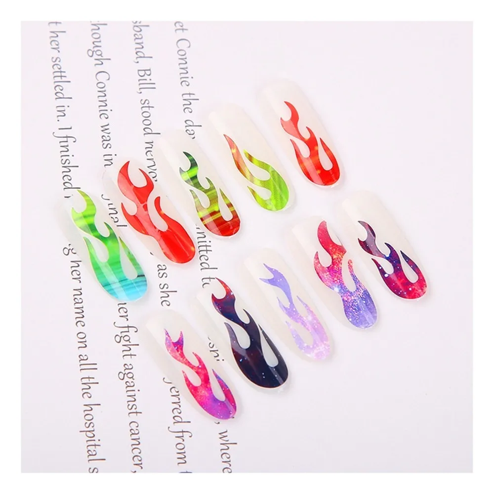 6Pcs/Set Fire Holographic Nail Sticker Leaf Self Adhesive Decal Thin Laser Stripe Sticker Diy Nail Foil Nail Art Sticker