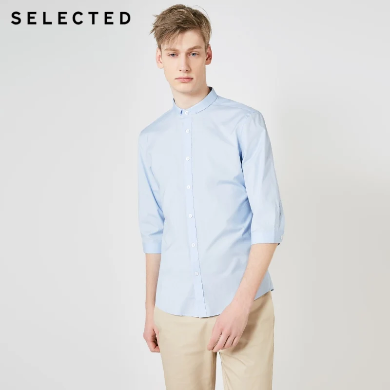 SELECTED Men's Slim Fit Cotton Business Casual 3/4 Sleeve Shirt S|419231502 | Мужская одежда