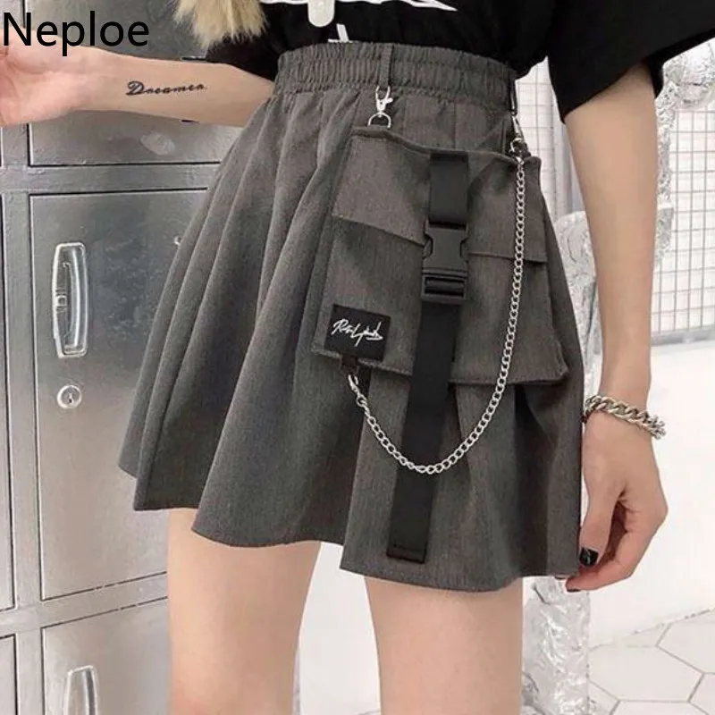  Neploe Korean Preppy Style High Waist Pleated Jupe 2020 News Wild A Line Pocket Femme Skirts Beach 